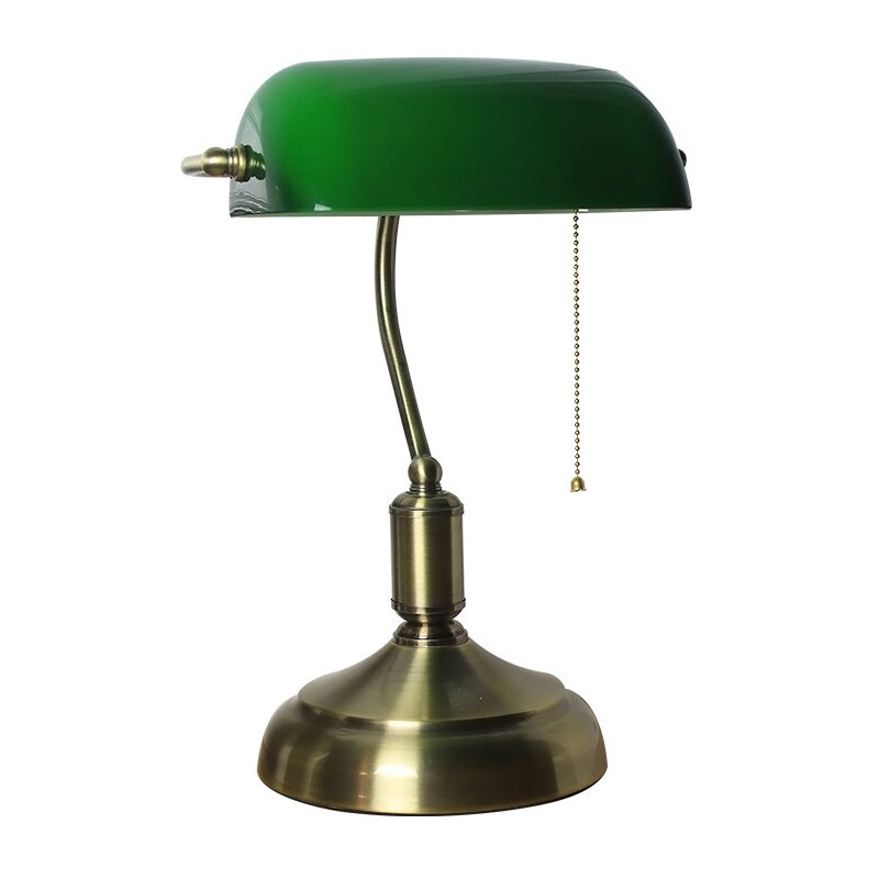 Vintage Led-tischleuchte Aus Grünem Glas Mit Zugschalter – Schreibtischlampe Im Retro-stil Für Den Innenbereich – Fassung Mit Grünem Glasdiffusor, Der Um 90° Neigbar Ist – Für E27-leuchtmittel