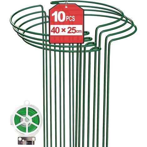 10er-set – Pflanzenstützen – Gartenstützen – Grüne Metall-stützringe Für Tomaten, Hortensien Und Gemüse – Wetterfest – Grün – 25 X 40 Cm