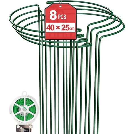 8er-set – Pflanzenstützen – Gartenstützen – Grüne Metall-stützringe – Für Pfingstrosen, Hortensien, Tomaten – 25 X 40 Cm