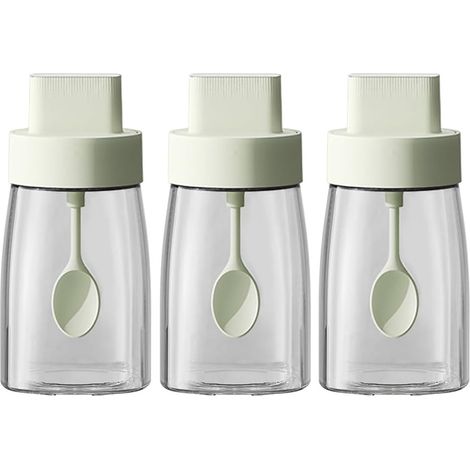 Gewürzgläser – Natronkalkglas – Luftdichter Deckel Mit Ausziehbarem Löffel – Hält Gewürze In Der Küche Frisch – Grün – 6,7 X 6,7 X 14 Cm