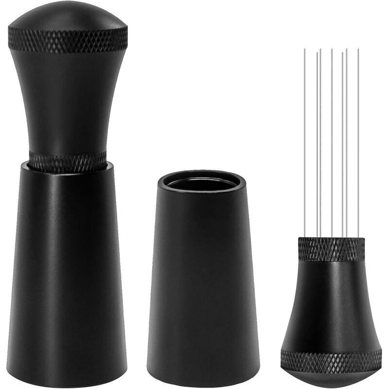 Espressomaschine Und Kaffeekanne Aus Aluminiumlegierung Mit 7-nadel-mixer (0,4 Mm) Und Ständer, Schwarz