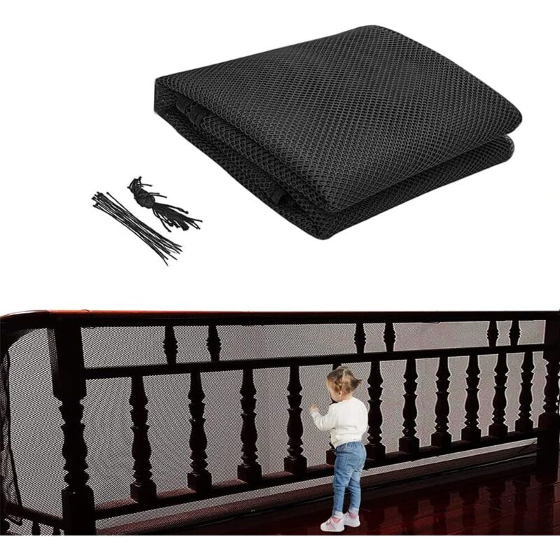 Treppenschutznetz, Babyschutznetz, Balkonschutznetz, Schutznetz – Schwarz – 79 Cm X 3 M