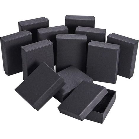 12 Schwarze Schmuckschachteln Aus Karton, 9 X 7 X 3 Cm, Kleine Geschenkboxen Mit Schaumstoffeinlagen Für Ohrringe, Halsketten, Armbänder Und Ringe (schwarz)