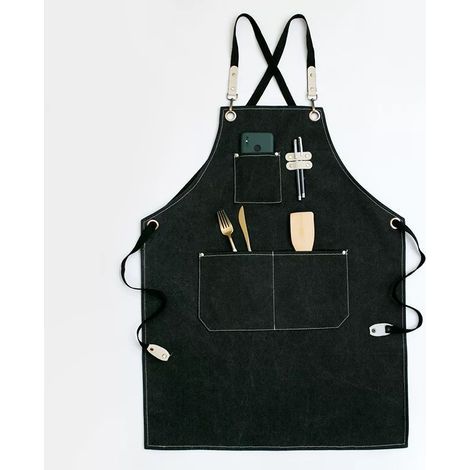 Hochwertige, Multifunktionale Arbeitsschürze Mit Taschen, Ideal Für Friseure, Maler, Gärtner Und Barbiere. Geeignet Für Damen Und Herren. Farbe: Schwarz.