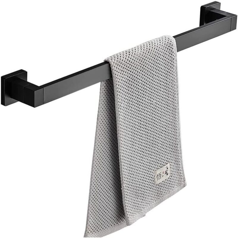 Quadratischer Handtuchhalter Aus Aluminium, Wandmontage, Einreihig, Schwarz, 40 Cm (doppelte Verwendung Ohne Bohren Und Aufbohren)