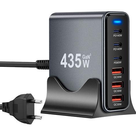435 W, 6 Usb-anschlüsse, Schnellladegerät Für Macbook Pro/air, Ipad Pro/air, Samsung, Schwarz