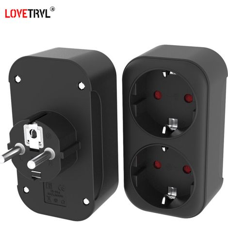 Eu-reiseadapter 16a 250v Ac 1 Auf 2-wege-stecker (französisch) Bk