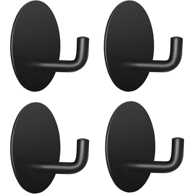 Badezimmerhaken, Handtuchhaken, Küchenhaken, Selbstklebend, Runder Sockel, 4er-set (schwarz)