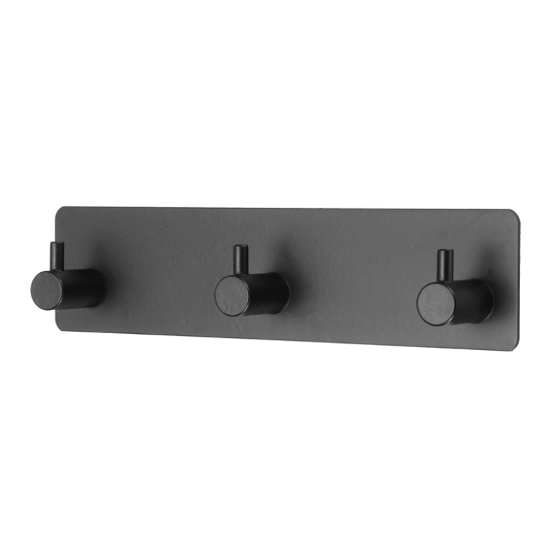 3-in-1-haken, Wandhandtuchhaken, Selbstklebender Wandkleiderhaken, Schwarz, 1 Stück