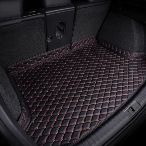 Premium-kofferraummatte Für Mg Zs Hybrid+ Luxury (2024), Wasserdichtes Leder Mit Kratzschutz, Rutschfeste Teppichpolsterung, Maßgefertigtes Futter, Farbe: Schwarz/rot