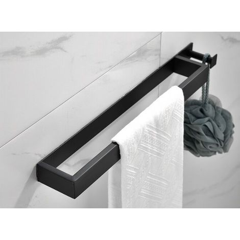 Matte Schwarze Handtuchstange Ohne Bohren – Handtuchstange Aus Edelstahl 304 – Mit Haken – Selbstklebend, 40 Cm – Geeignet Fürs Badezimmer