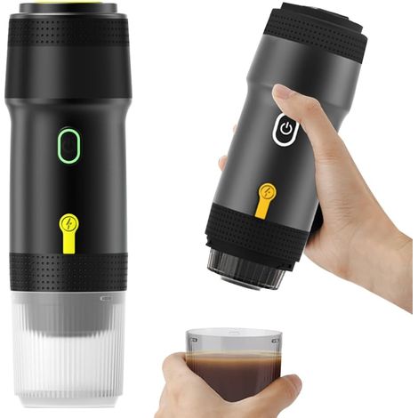 Tragbare Espressomaschine, 3-in-1 Reisekaffeemaschine, 12v Wiederaufladbar, Kompatibel Mit Kapseln, Kabellose Elektrische Kaffeemaschine Für Camping, Reisen, Wohnmobil, Wandern, Büro (schwarz)
