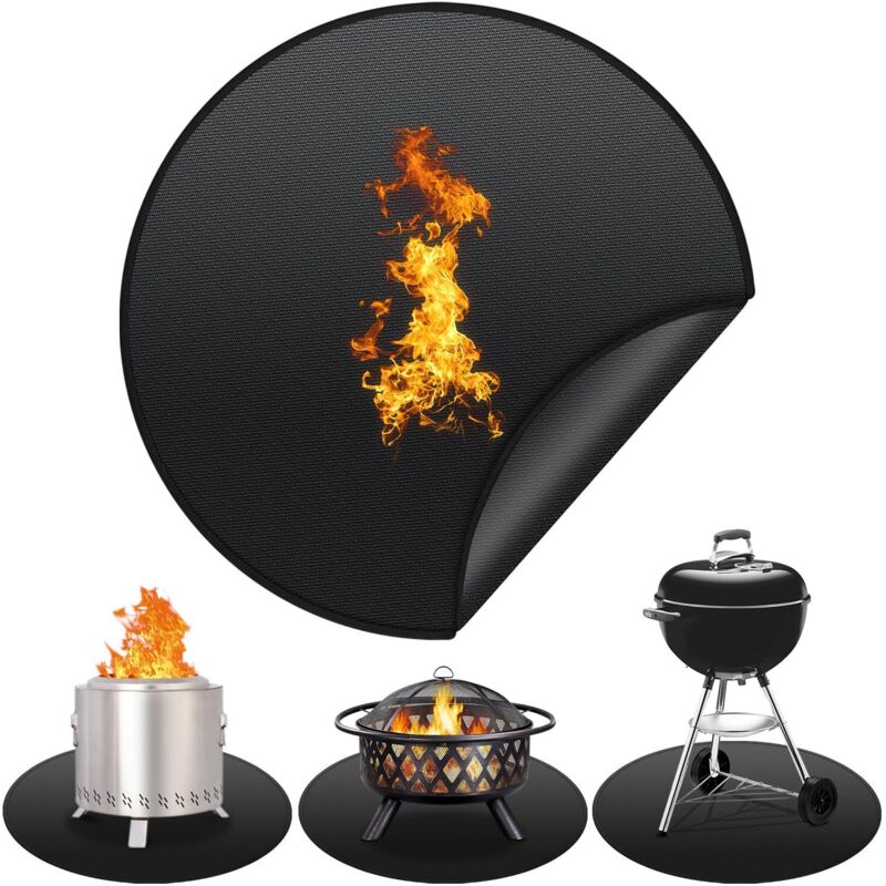 Dreilagige, Feuerhemmende Grillmatte, Feuerfester Bodenschutz, Geeignet Für Grillen Im Freien, Camping, Terrassen, Rund, 50 Cm