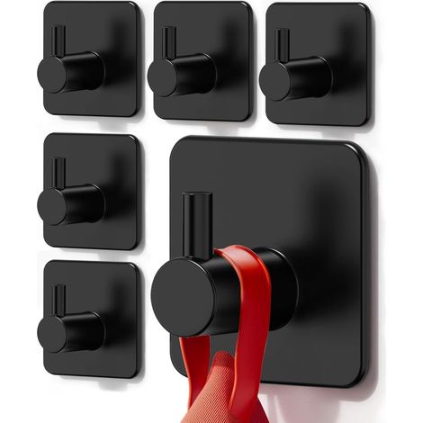 Auxmir 6er-set Selbstklebende Wandhaken, Handtuchhalter Für Bad Und Küche, Wasserdichter Edelstahl-handtuchhaken, Rostfreier Selbstklebehaken, Kein Bohren Erforderlich, Schwarz