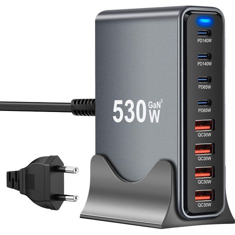530w Usb C Ladegerät, 8 Ports Schnellladegerät Ladegerät Für Macbook Pro/air,ipad Pro/air,sumsung Usw-schwarz