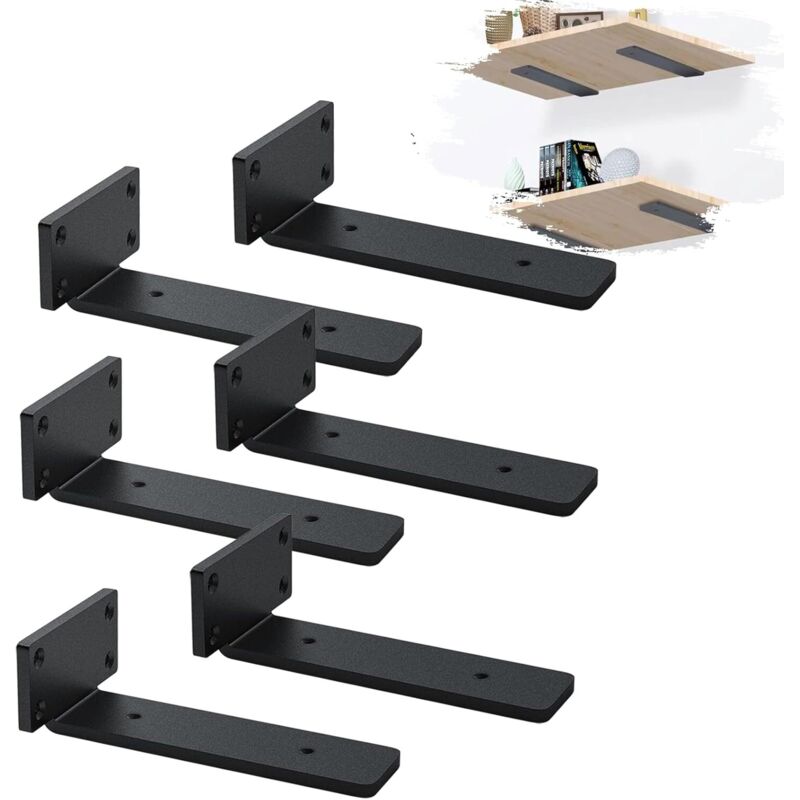 Set Mit 6 Wandregalhalterungen, Industriestil, Robuste Halterungen, Wandregalstütze, Schwarz (25 Cm)