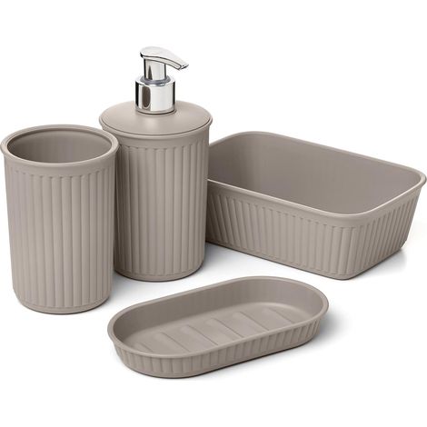 - Badezimmer-accessoire-set - Seifenablage Mit Becherspender - Minimalistisches Design, Bpa-frei, Für Die Arbeitsplatte - Taupe - Verschiedene Größen