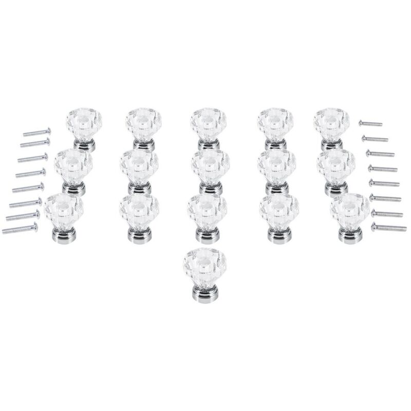 Set Mit 16 Kristall-türknöpfen, 30/25 Mm Diamantschliff, Für Schränke Und Schubladen, 25–30 Mm