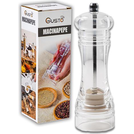 Pfeffermühle – Gewürzmühle – Verstellbares Manuelles Keramikmahlwerk – Für Küche Und Tisch – Transparent – 15 X 5 Cm