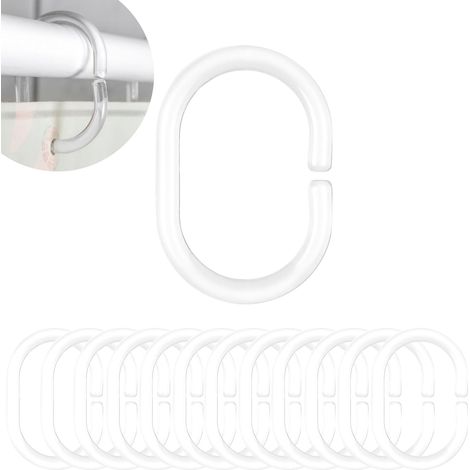 12 Duschvorhangringe – Kunststoffhaken – Stabil, Transparent, Für Stangen Mit Ø 2–4 Cm – Kompatibel Mit Allen Duschvorhängen – Transparent – 4,6 X 2,9 Cm