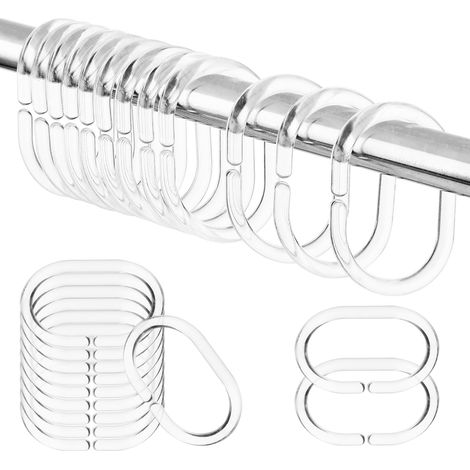 24 Duschvorhangringe – Duschhaken – Rostfreies, C-förmiges Design – Flexibler Und Transparenter Kunststoff – Für Badezimmer Und Ankleidezimmer – Transparent – 5,6 X 4 X 0,5 Cm