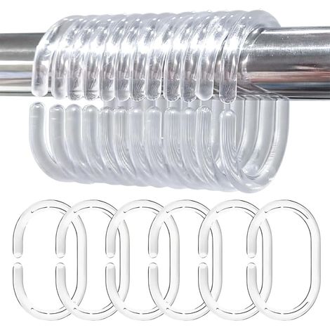 24 Duschvorhangringe – C-förmiger Haken – Robustes Und Leichtes Kunststoffmaterial – Leichtgängig Für Standard-duschvorhangstangen – Transparent – 4,6 X 2,9 X 0,5 Cm