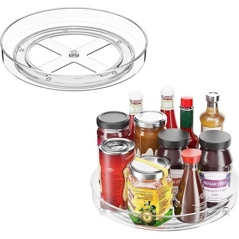 Drehbare Tabletts – Küchenorganizer – 360°-drehung – Aufbewahrung Im Kühlschrank Und Schrank – Transparent – 25 X 25 Cm