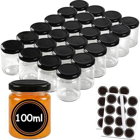24 - Marmeladenglas - Glas - 100 Ml Fassungsvermögen - Luftdichter Deckel - Für Konfitüren Und Desserts - Transparent - 100 Ml