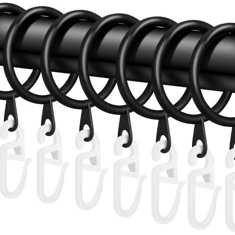 40 - Gardinenring - Gardinenhaken - Schwarzes Metall Und Transparenter Kunststoff Für Gardinenstangen Bis 27 Mm - Badezimmer Und Wohnzimmer - Schwarz - 30 Mm