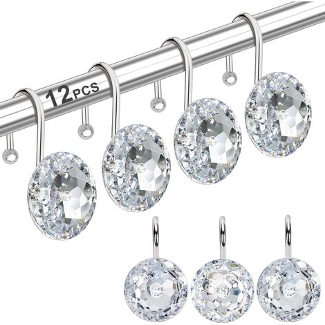 Set Mit 12 Duschvorhanghaken, Badezimmerringen, Dekorativen Strasssteinen Aus Stahl (transparent)