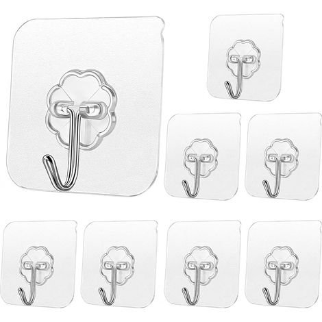 8er-set Selbstklebende Wandhaken, 6 Cm, Badezimmeraccessoire, Handtuchhalter, Transparenter Haken, Haushalt & Küche