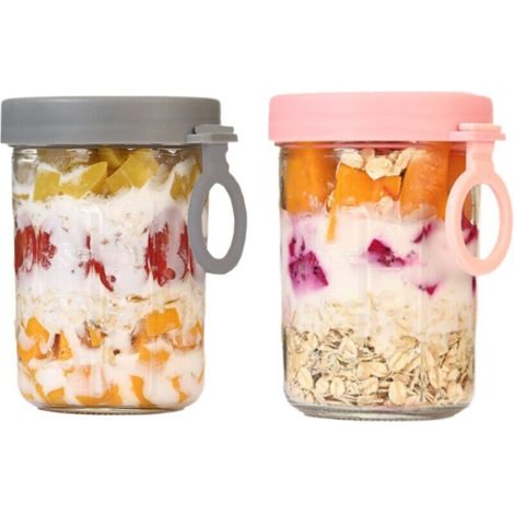 Haferflocken Zum Vorbereiten Am Vorabend, Mit Deckel, Klapplöffel, Glas Für Joghurt Und Haferparfaits