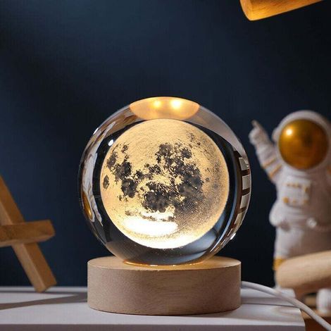 3d-kristallkugel-nachtlicht „mond“ Mit Led-beleuchtung Für Kinder Mit Holzsockel – Galaxie – Nachtlicht – Geschenk – Originelle Schlafzimmerdekoration [energieklasse F]