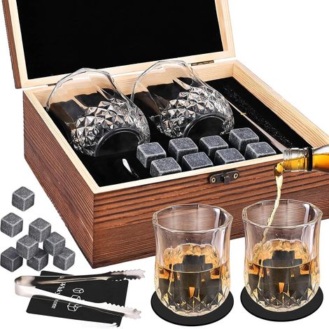 Whisky-steine-geschenkset, Whisky- Und Rumgläser Mit 2 Whiskygläsern Und 8 Whisky-steinen Aus Granit, Geschenkset Für Männer, Valentinstagsgeschenk Für Männer, Geschenk Für Väter Und Ehemänner