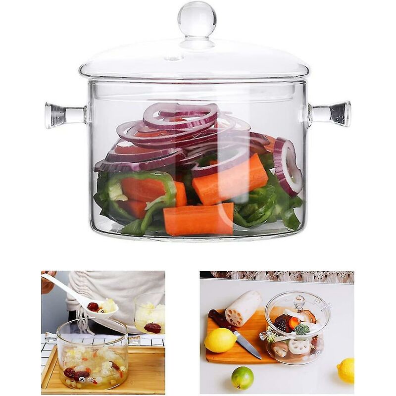 Glaskochtopf – 2 L/67 Oz Glas-stielkasserolle Aus Hitzebeständigem Borosilikatglas, Handgefertigtes Kochgeschirr-set, Herdplattentopf – Geeignet Für Pasta, Nudeln, Suppe, Milch Usw.