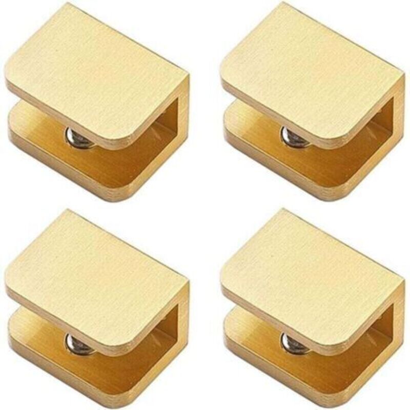 Packung Mit 4 Xu-glasklemmen Ohne Bohren Für 10-12 Mm Glasböden, Vergoldet, Hochwertiges Produkt, Langlebig Und Zuverlässig, Ausgewählte Materialien, Entspricht Den Normen.