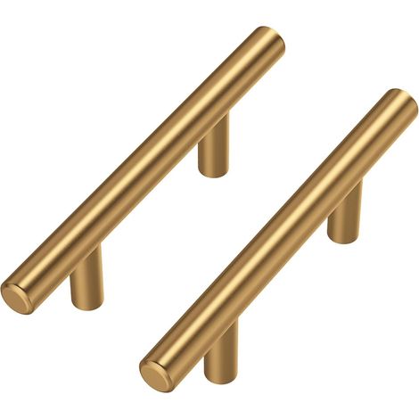 Set Mit 15 Möbelgriffen – Gebürstetes Messing – Rostfreier Edelstahl Für Küche Und Bad, Gold, 76 Mm