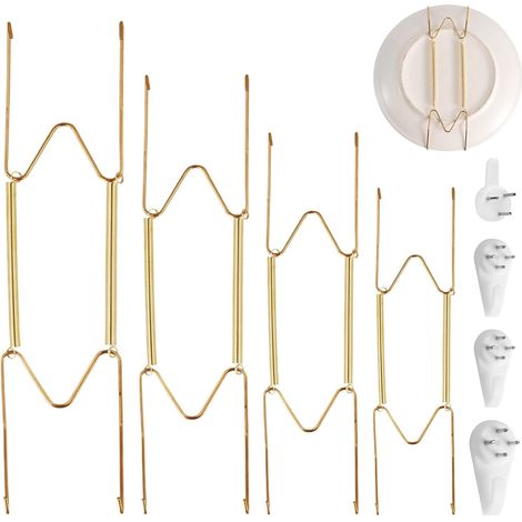 4er-set – Wandtellerhalter – Edelstahlhaken – Verstellbares W-förmiges Design Für Küche Und Wohnzimmer – Gold – 15,24 X 31 Cm