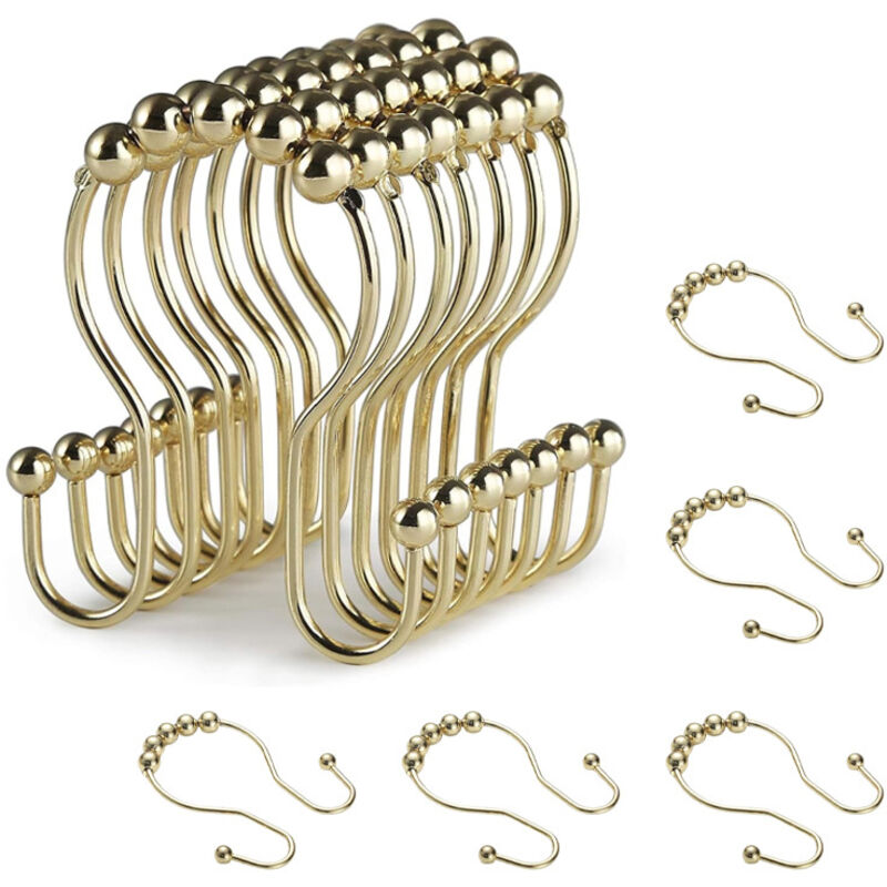 Duschvorhanghaken, Duschvorhangringe, Doppelhaken, 12 Stück (gold)