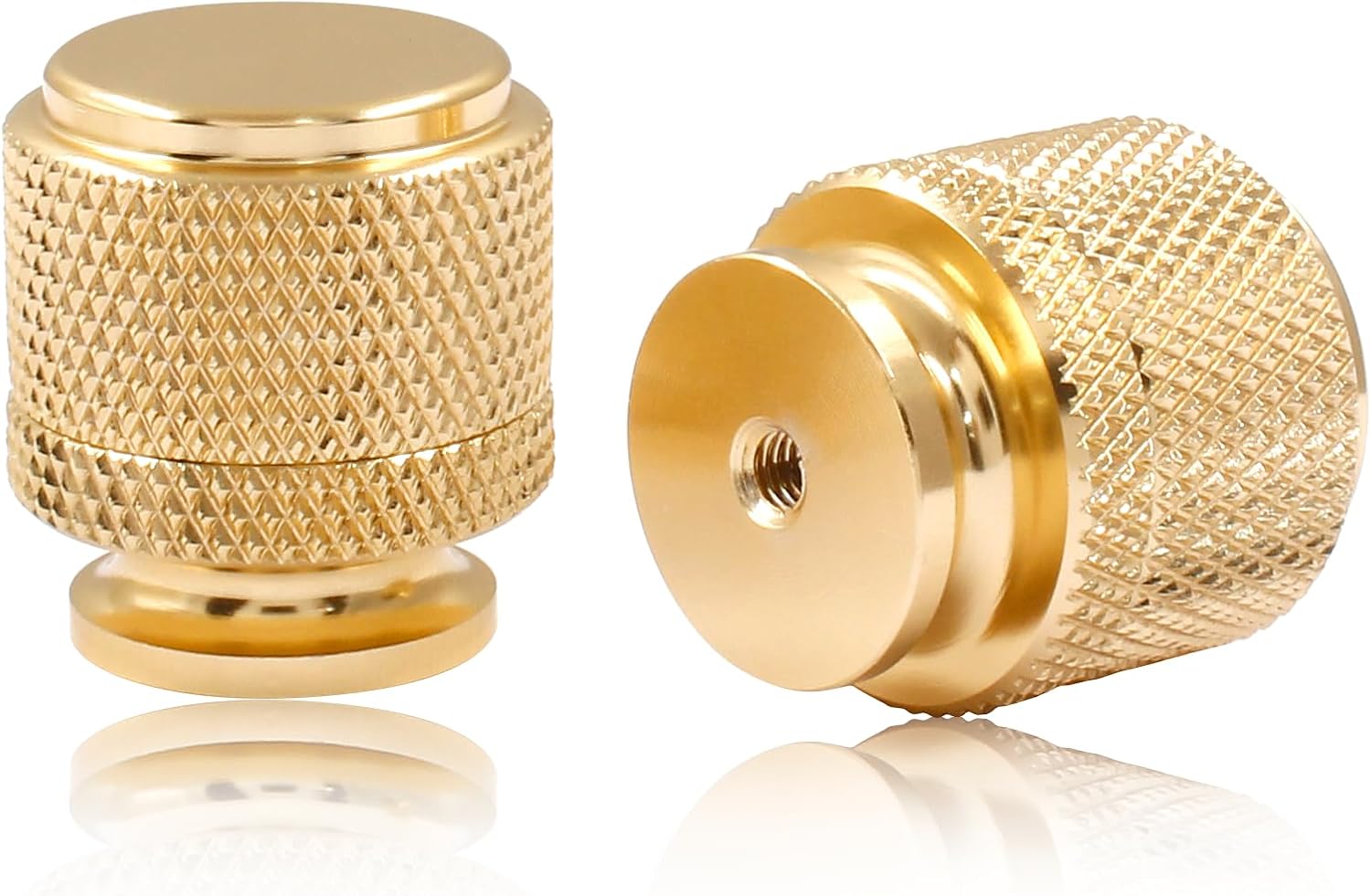 Gerändelte Schrankknöpfe, Runde Schrankgriffe, Schubladengriffe, 2 Stück (gold)