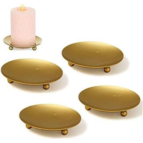 Csparcv 7 Cm 4er-set Goldene Kerzenteller, Metall-kandelaber, Dekorativer Kerzenhalter, Kronleuchter Für Hochzeit, Zuhause, Weihnachten, Geburtstag, Geschenk Bei Kerzenschein