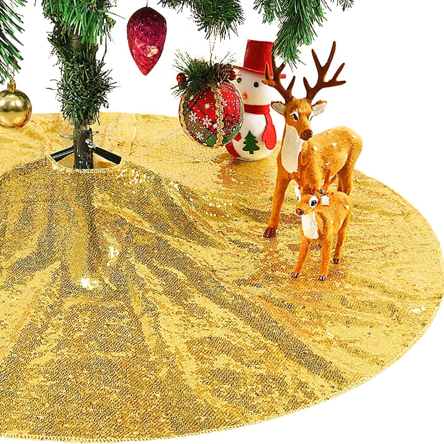 Weihnachtsbaumdecke, 90 Cm Durchmesser, Weihnachtsbaumfußschürze, Weihnachtsbaumschmuck, Innendekoration (gold)