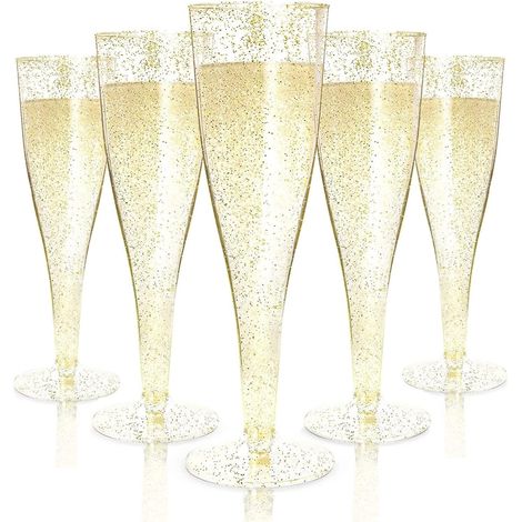 54-teiliges Set Champagnerflöten Aus Kunststoff, 150 Ml Champagnergläser Mit Goldglitzer, Wiederverwendbare Party-weinbecher Für Geburtstagsfeiern, Hochzeiten Und Gartenpartys
