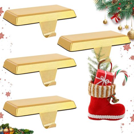 Set Mit 4 Rutschfesten, Goldfarbenen Weihnachtsstrumpfhaltern Aus Metall Für Kamin, Kaminsims, Fenster, Weihnachtsdekoration