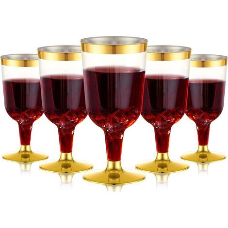 30 Stück Goldene Weingläser Aus Kunststoff, 170 Ml, Wiederverwendbar, Mit Stiel, Für Partys, Whisky, Champagner, Bier, Cocktails, Martinis (13,4 X 6,5 Cm)