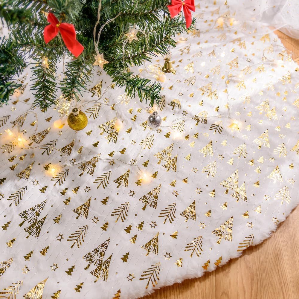 Weihnachtsbaumdecke, Weihnachtsbaumunterlage, Goldenes Weihnachtsbaummuster, Weihnachtsbaumfußabdeckung, Heimdekoration (122 Cm)