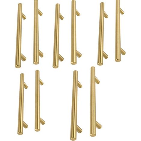 Csparkv – Set Mit 10 Goldenen Schrankgriffen – Gebürstetes Messing, Edelstahl – 160 Mm Lochabstand – 250 Mm Länge – Für Küchenschränke – Ls201gd160