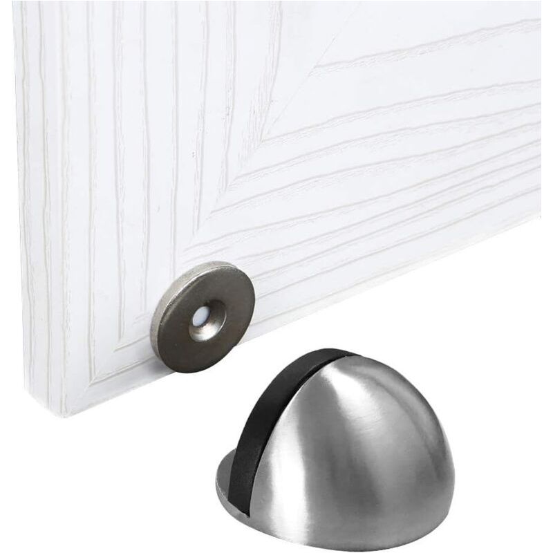 Magnetischer Türstopper, Türstopper Aus Gebürstetem Metall Mit Selbstklebender Rückseite, Kein Bohren Erforderlich, Mit Gummipuffer (silber)
