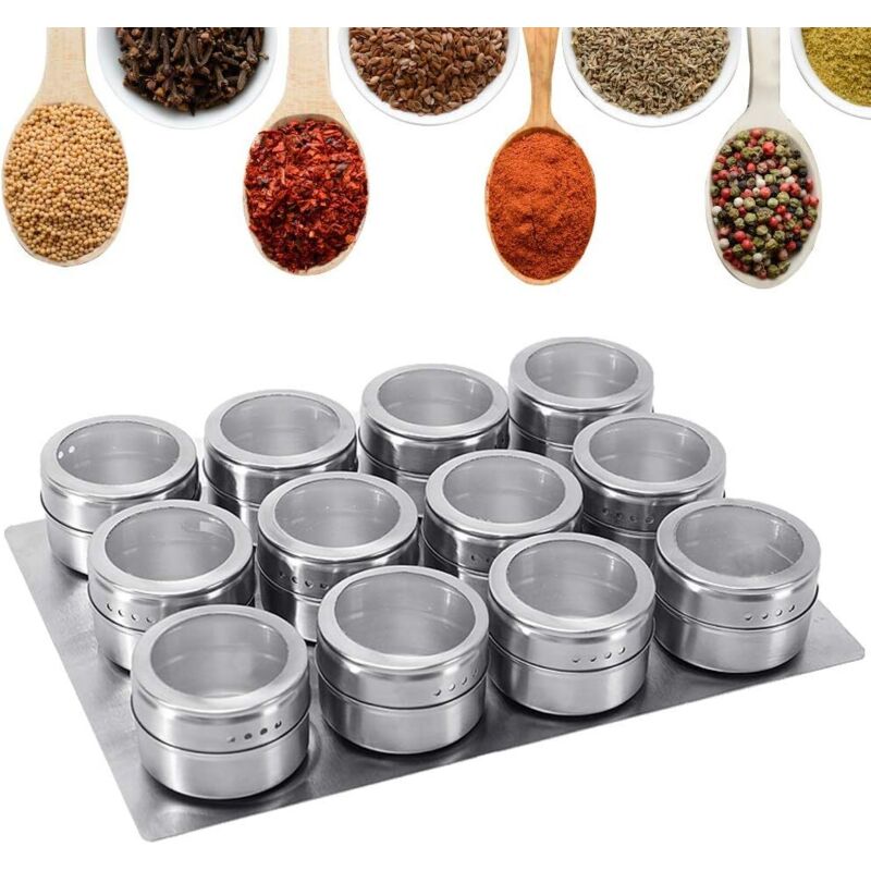 12er-set Magnetischer Edelstahl-gewürzdosen Mit Aufkleber Und Stift Für Kräuter, Pfeffer Und Salz, Silberfarben, 4 X 6,5 Cm – Fei Yu