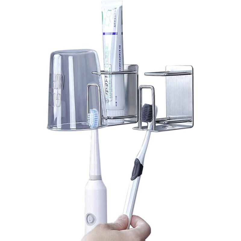 Multifunktionaler Halter Für Zahnbürste, Zahnpasta Und Becher, Trocken, Edelstahl, Wandmontage (2er-set) - Fei Yu
